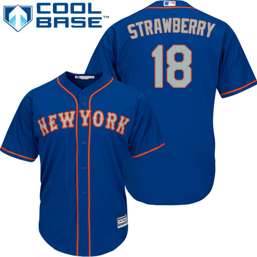 Mets #18 Darryl Strawberry Blue(Grey NO.) Cool Base Stitched Youth MLB Jersey